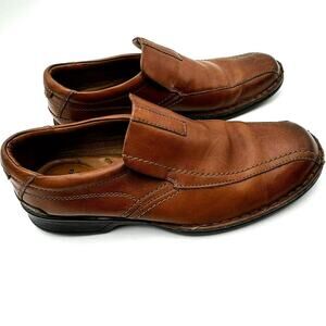 CLARKS | Men's 11 Tobacco Brown Leather Slip on Shoes Loafers Ortholite Cushion‎